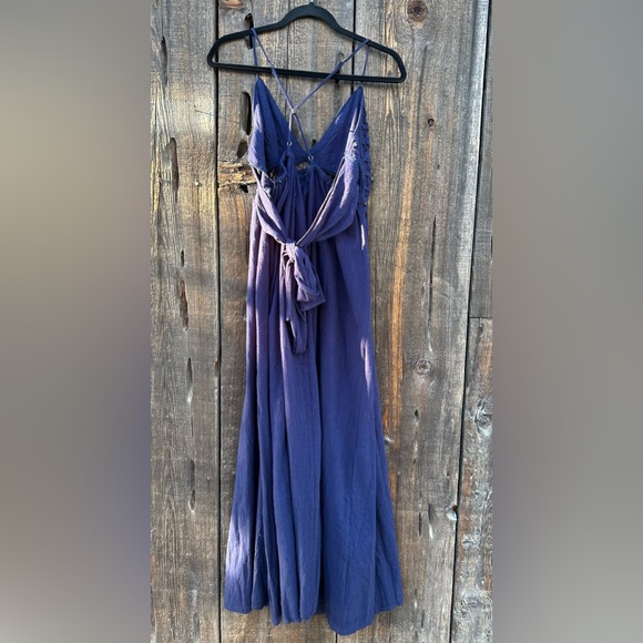 NWT Moon River Navy Blue Cotton Lace Tie Back Maxi Dress with Adjustable Straps - Picture 5 of 10
